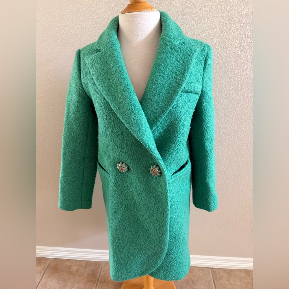 Beautiful Vintage Boucle Knit COAT SZ M Fabulous Buttons Kelly Green Gorgeous! - Picture 2 of 15